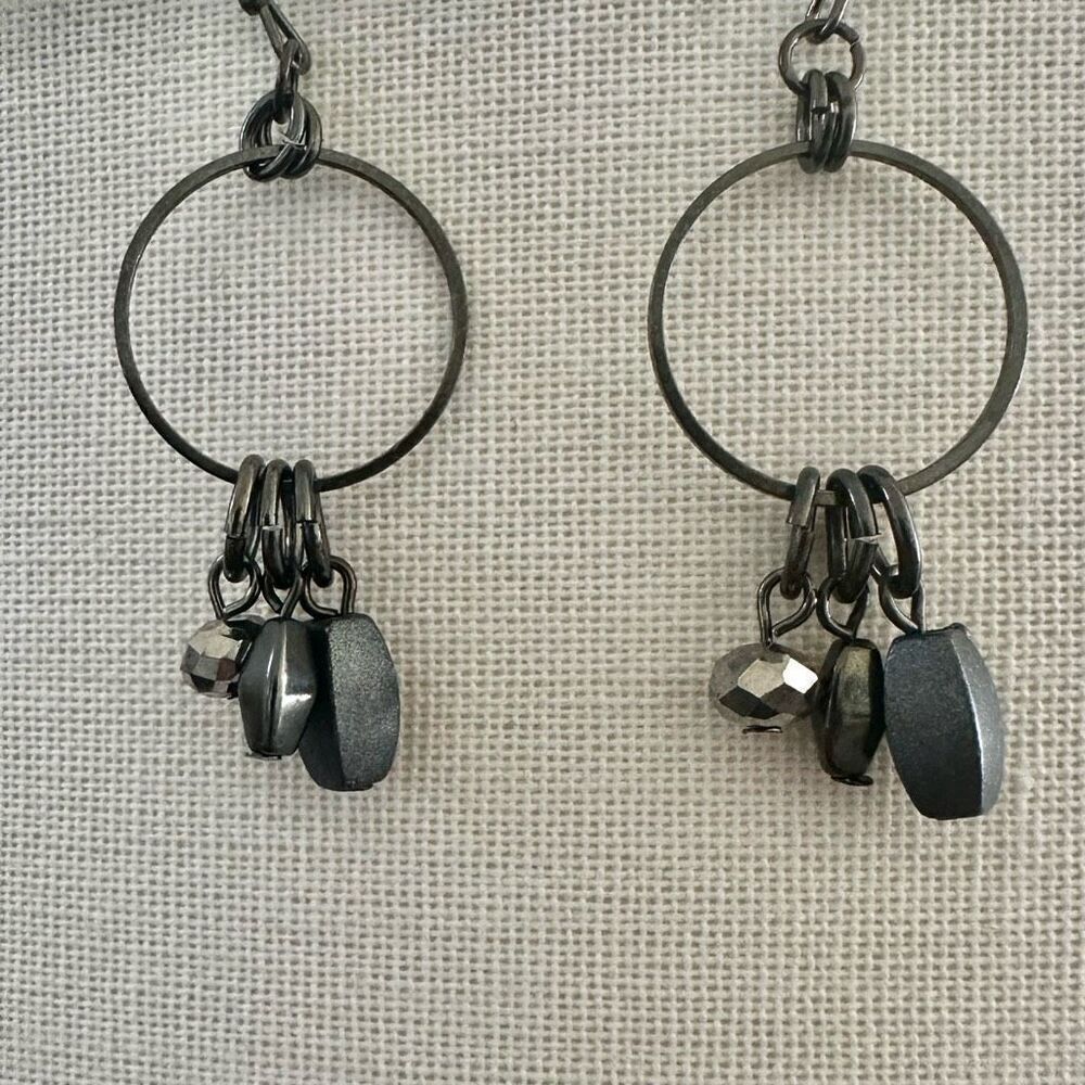 Grey circle beaded dangling earrings